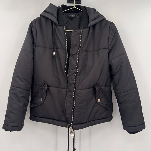 Topshop Jackets & Blazers - Topshop Women's Black Hooded Puffer Zip Up Jacket